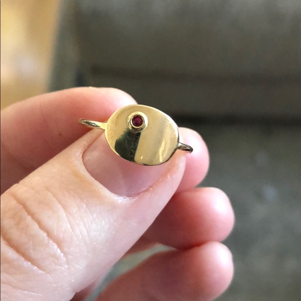 Poppy Finch gold plate ring with ruby